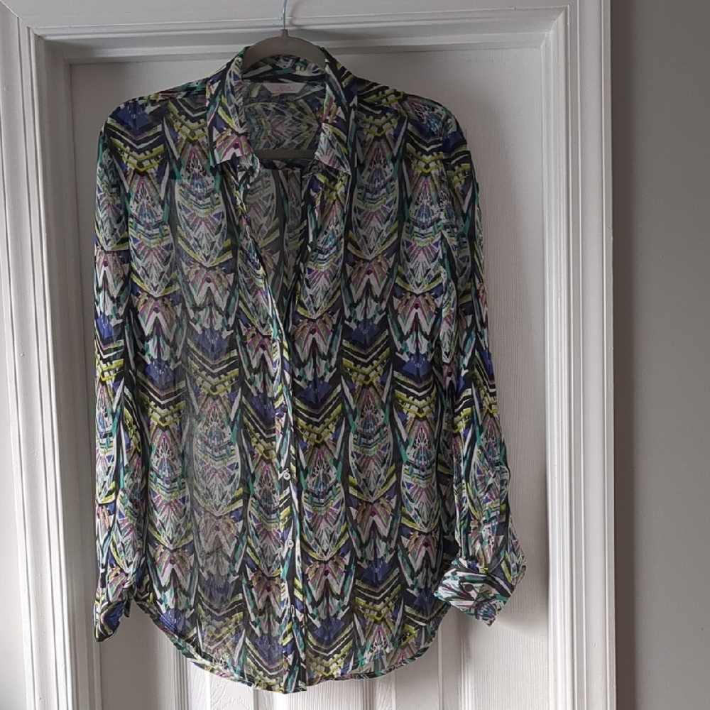 Colorful Patterned Sheer Blouse